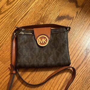 Michael Kors Dark Brown and Tan Crossbody Bag